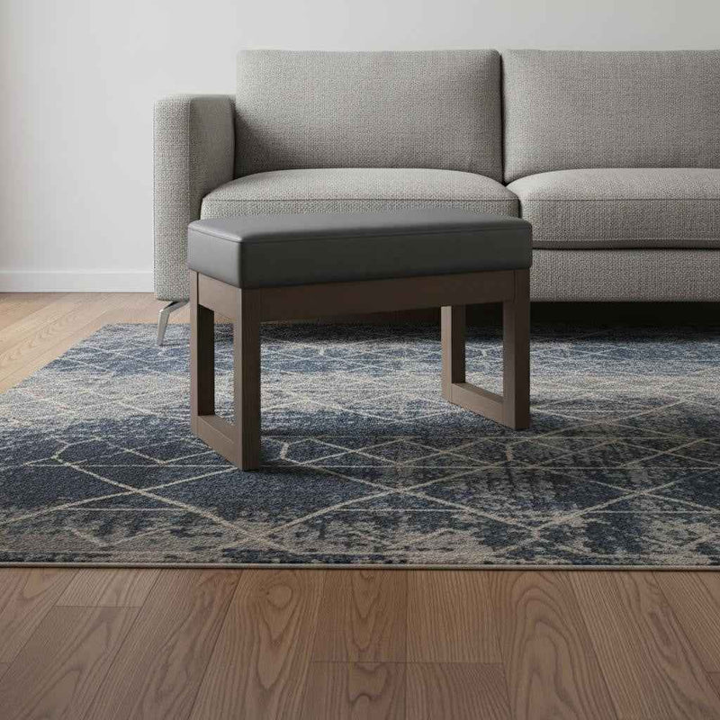 27" Gray and Brown Leather Footstool