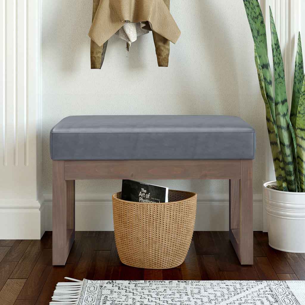 27" Gray and Brown Leather Footstool