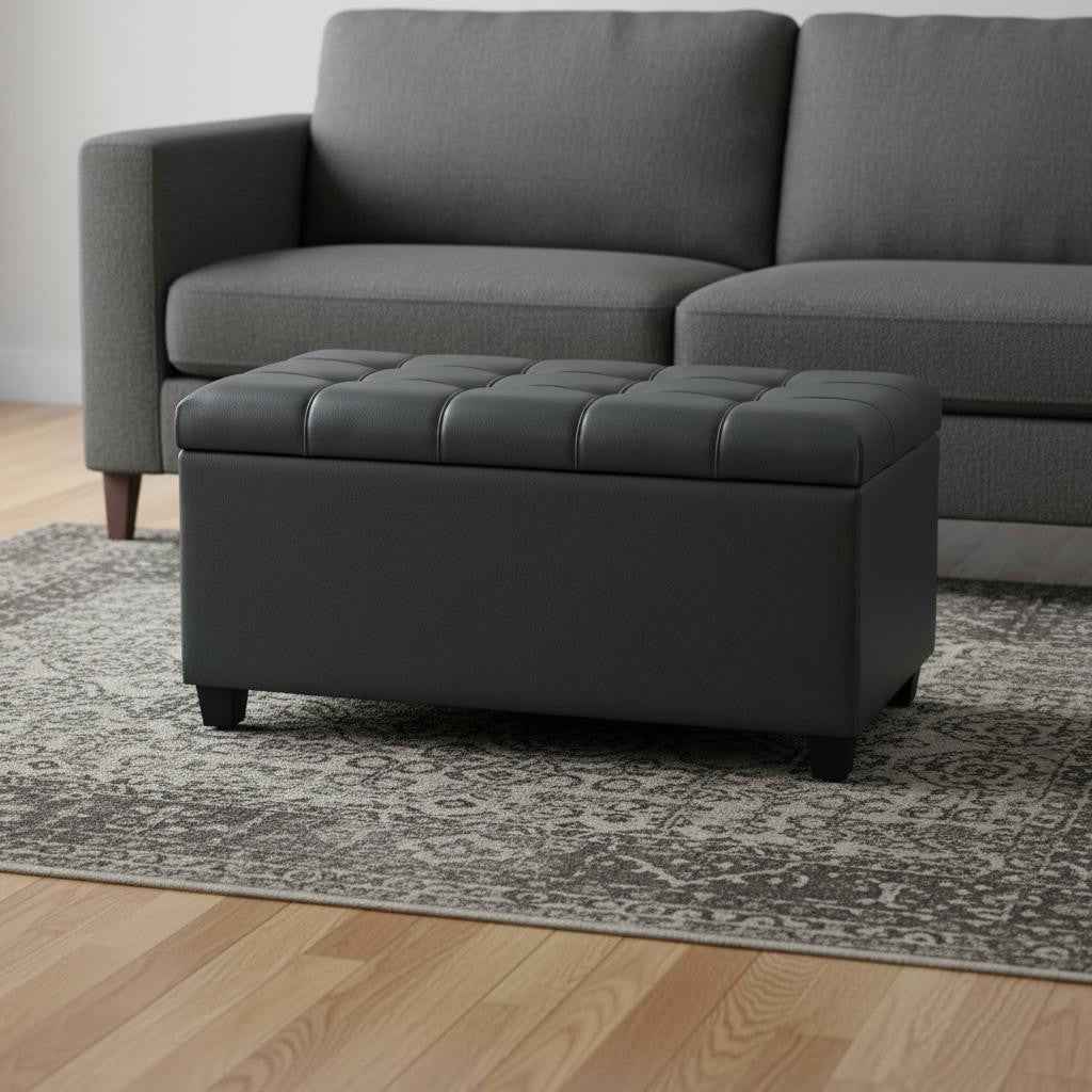 33" Espresso and Gray Upholstery Storage Ottoman