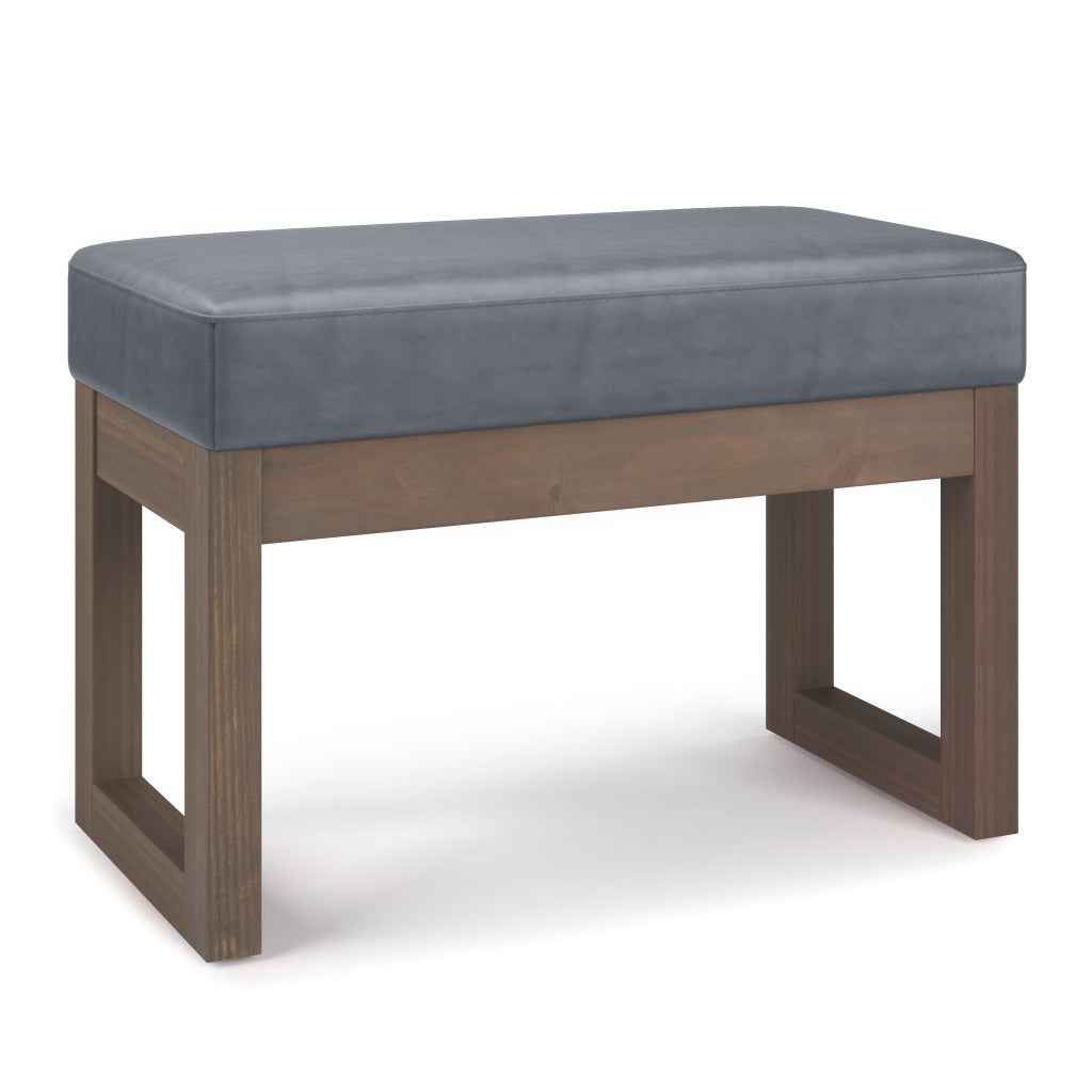 27" Gray and Brown Leather Footstool