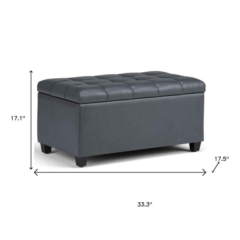 33" Espresso and Gray Upholstery Storage Ottoman