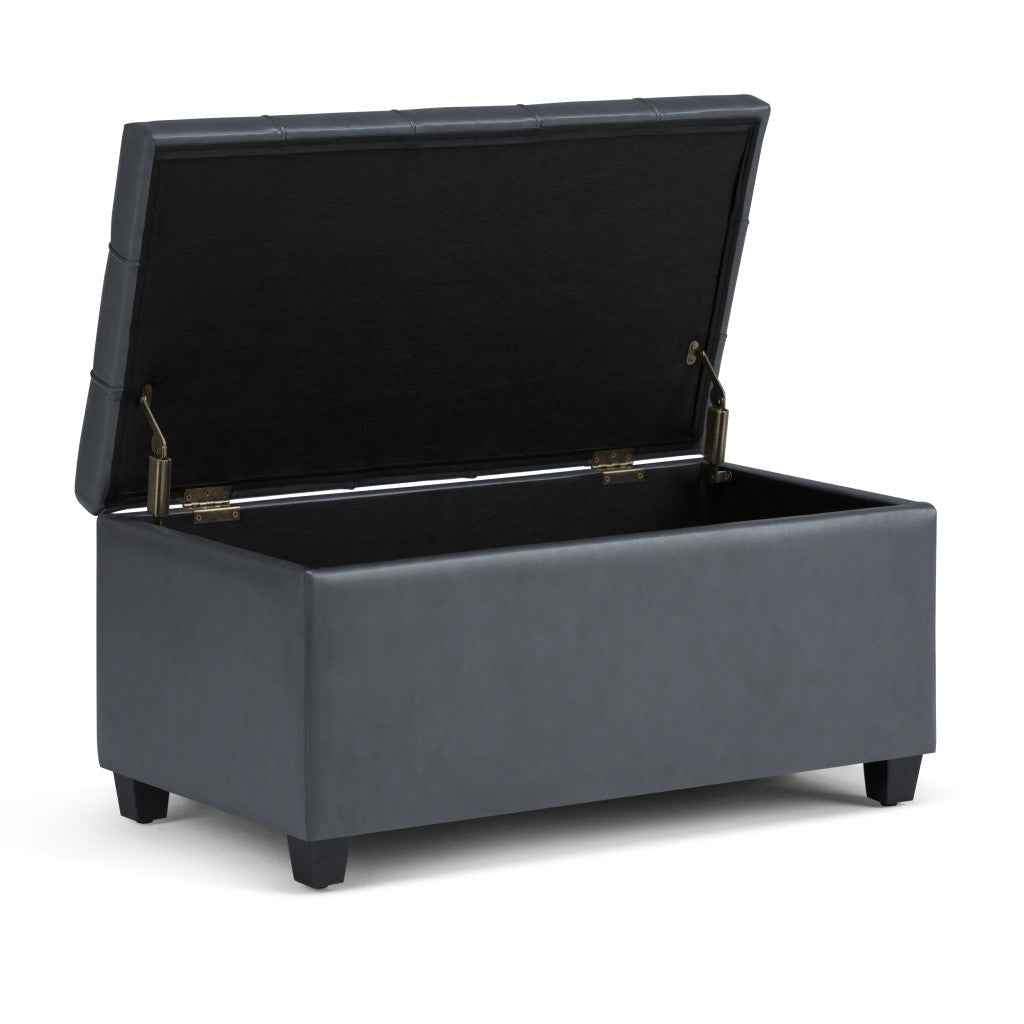 33" Espresso and Gray Upholstery Storage Ottoman