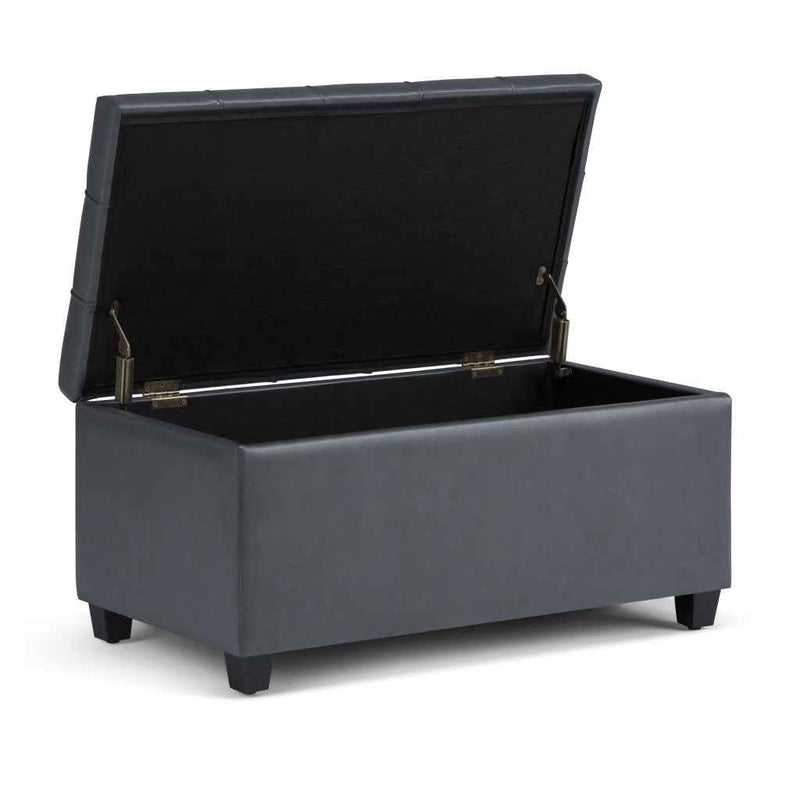 33" Espresso and Gray Upholstery Storage Ottoman
