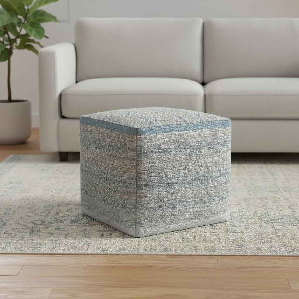 16" Blue Cotton Cube Pouf Ottoman