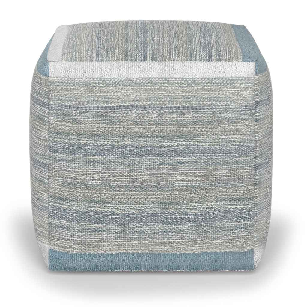 16" Blue Cotton Cube Pouf Ottoman