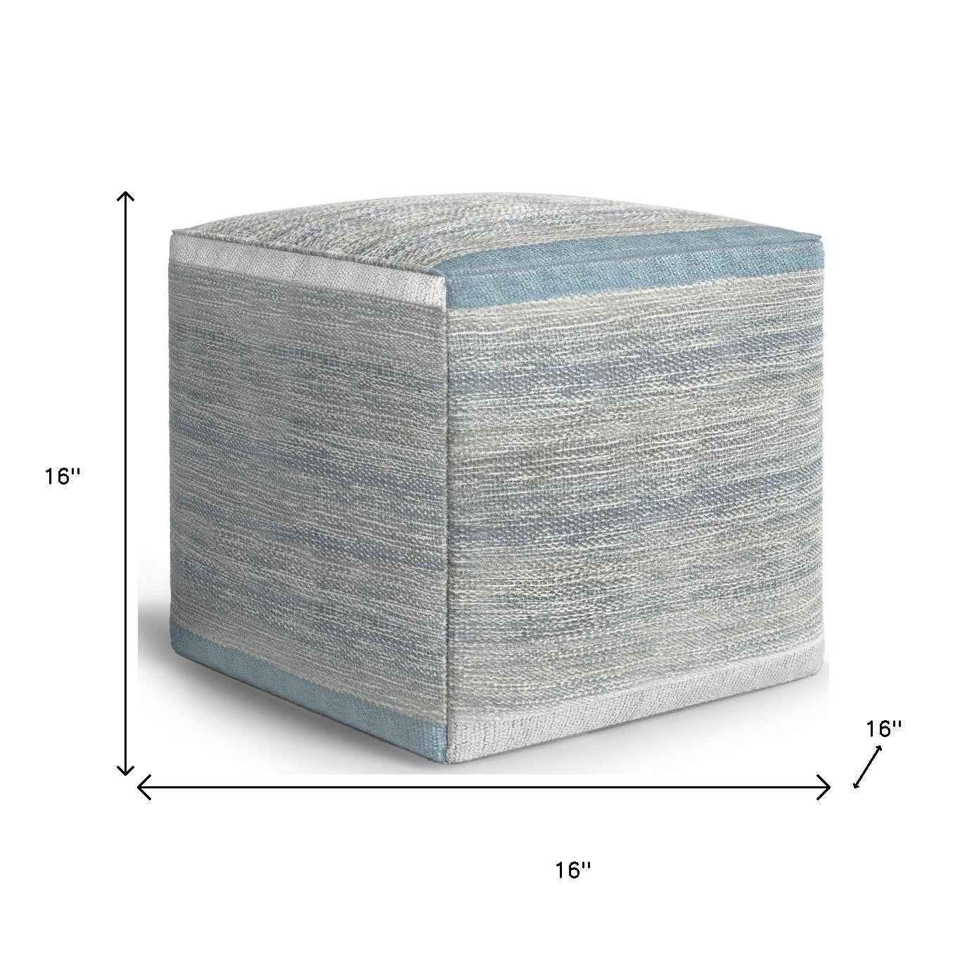 16" Blue Cotton Cube Pouf Ottoman