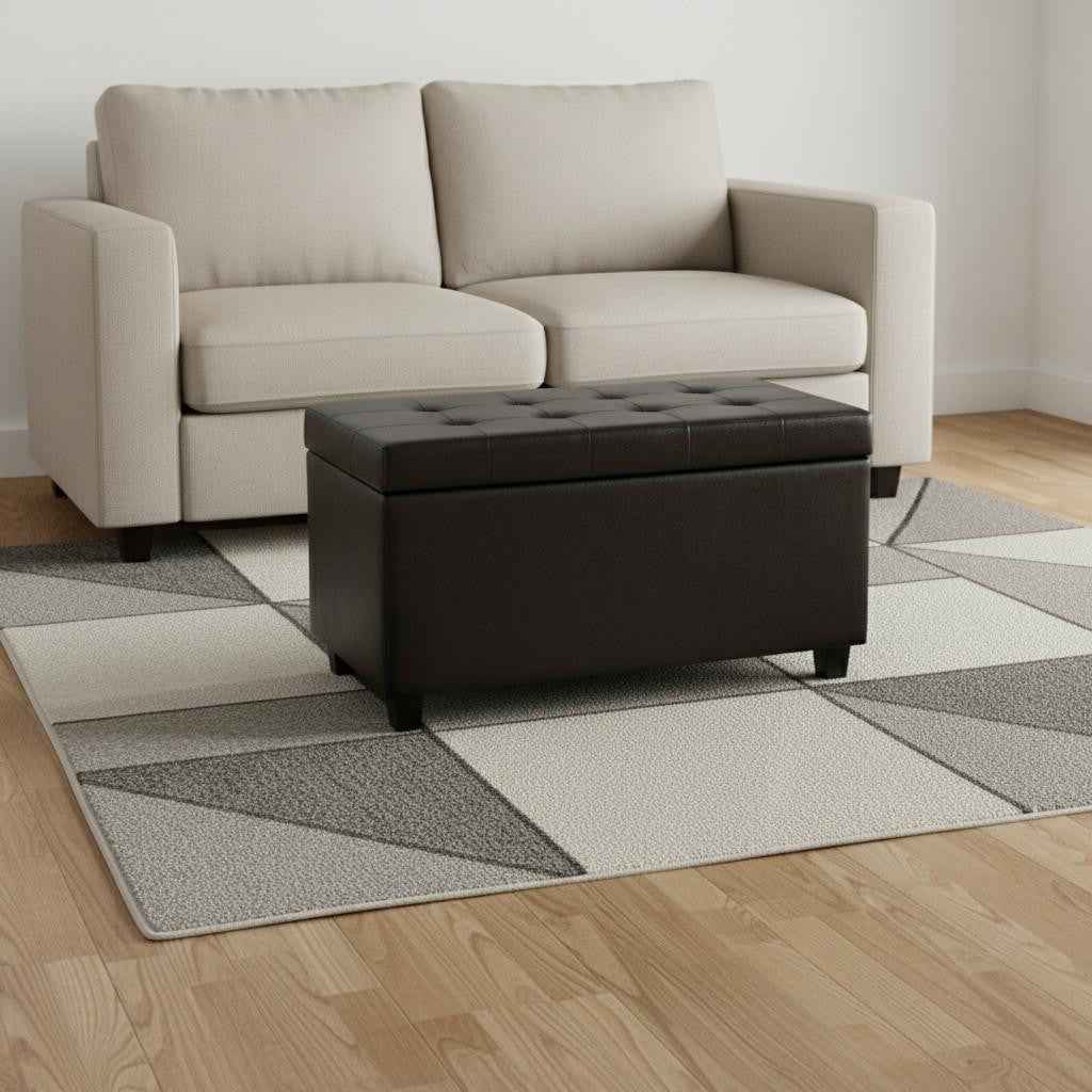 34" Dark Brown and Brown Upholstery Storage Ottoman