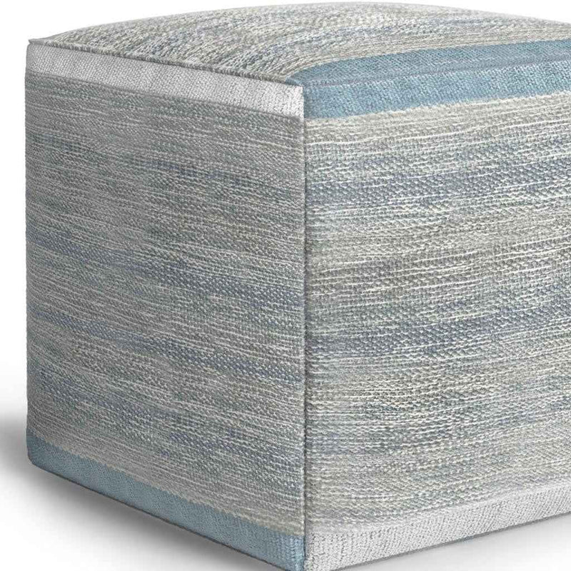 16" Blue Cotton Cube Pouf Ottoman