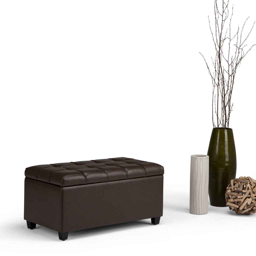 33" Espresso and Chocolate Upholstery Storage Ottoman
