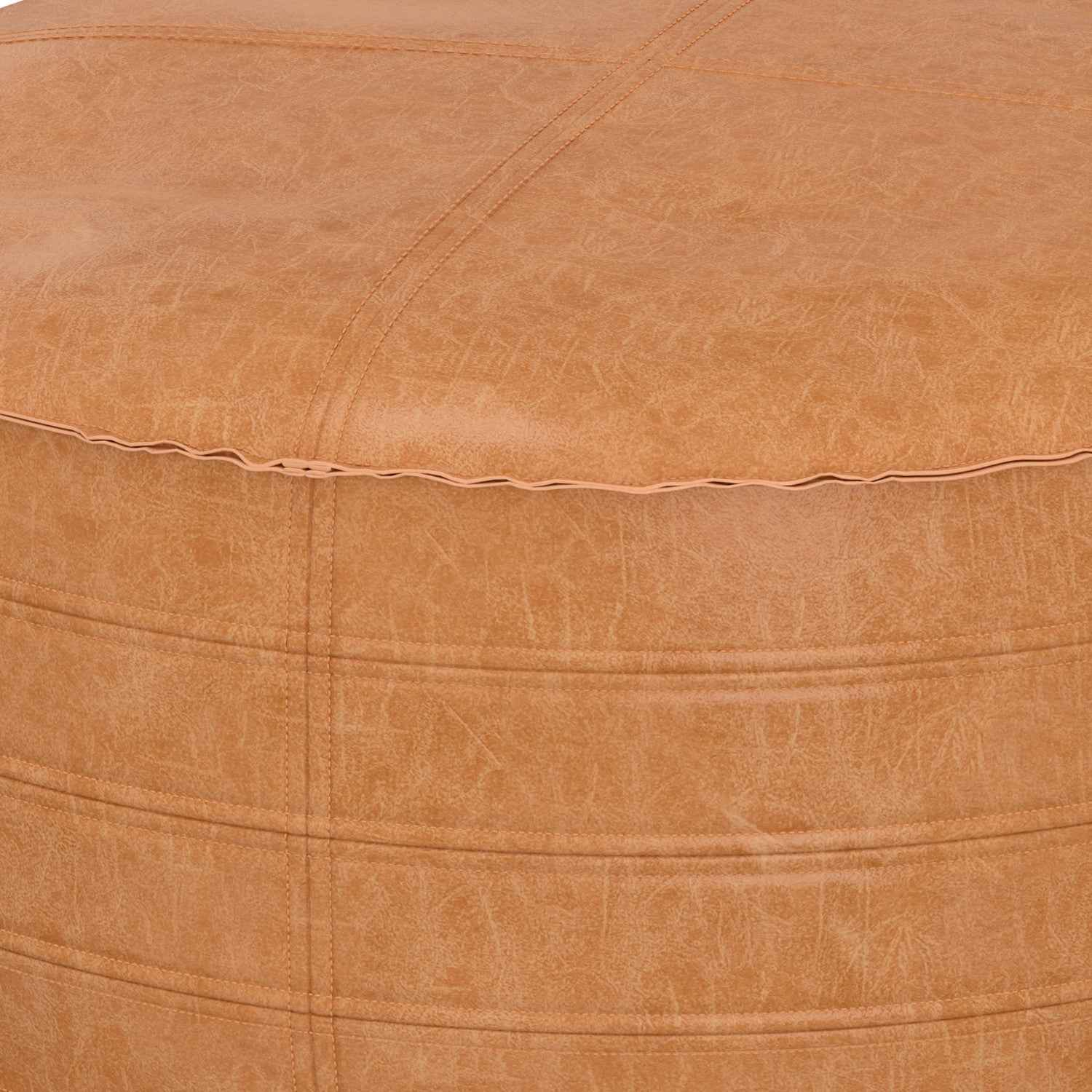 32" Brown Faux Leather Round Pouf Ottoman