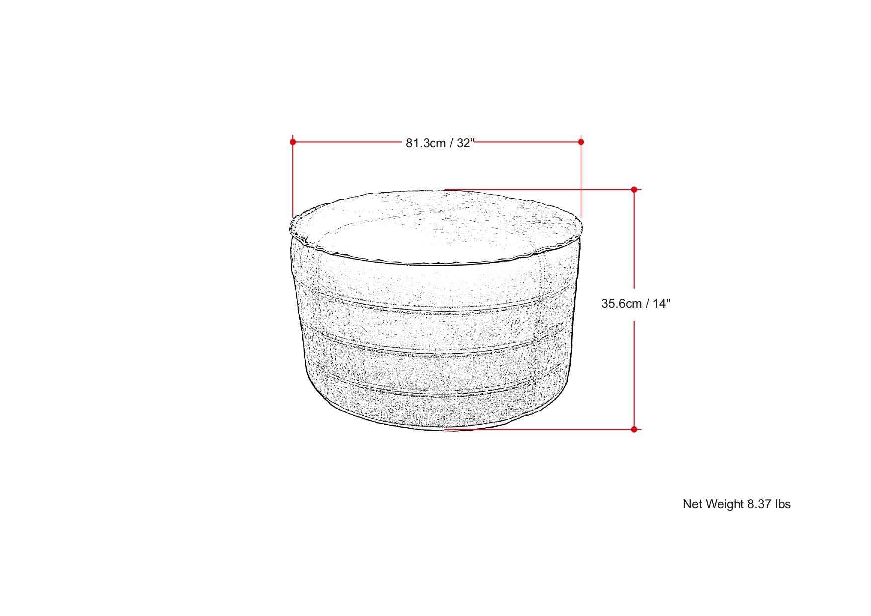 32" Brown Faux Leather Round Pouf Ottoman