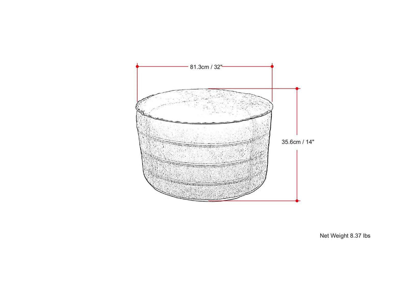 32" Brown Faux Leather Round Pouf Ottoman