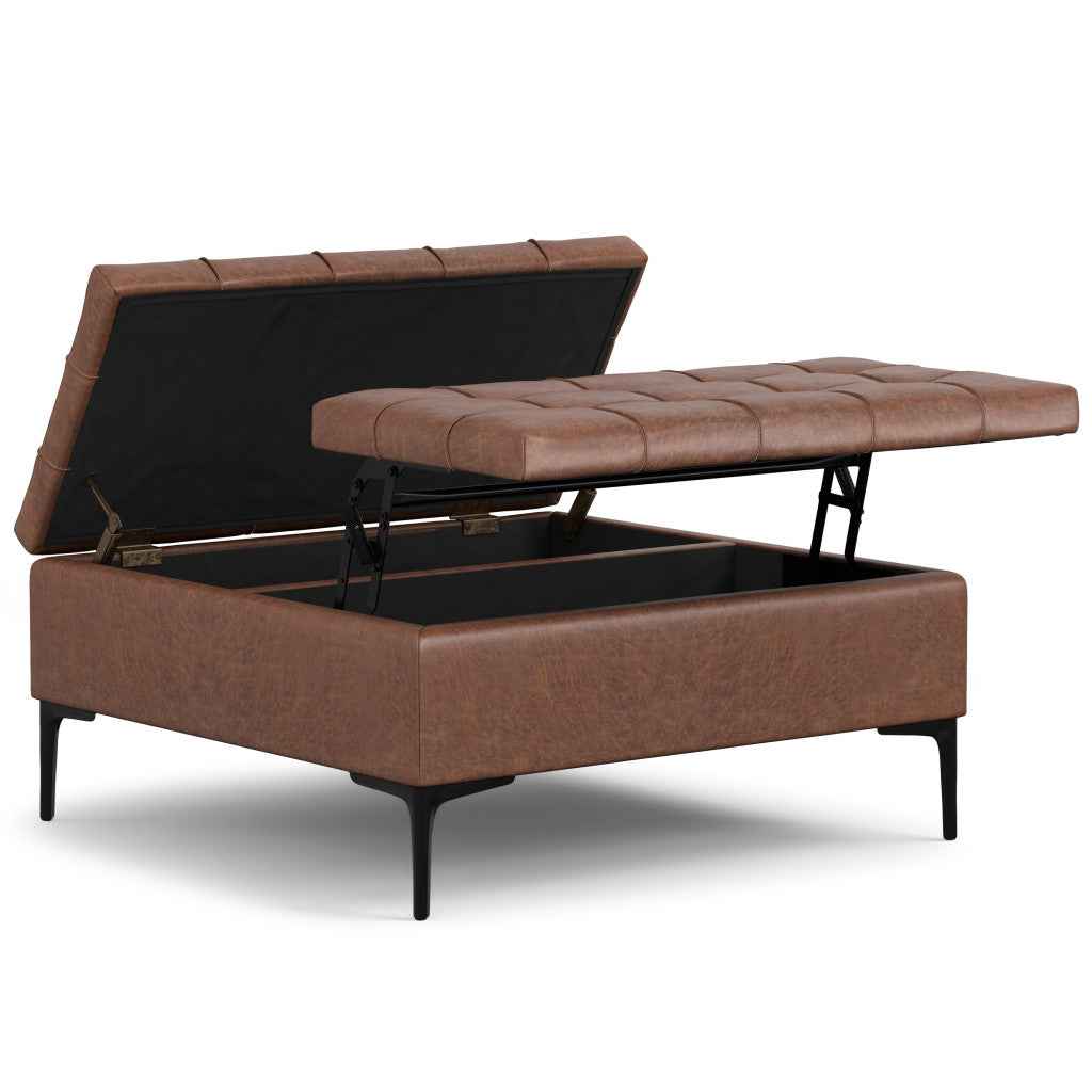 36" Black and Brown Upholstery Storage Ottoman