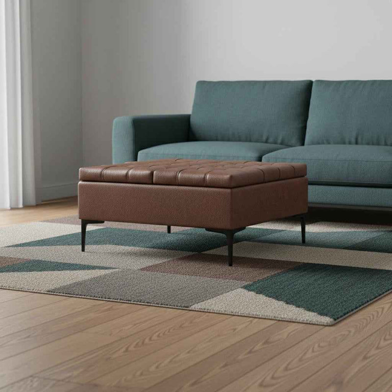 36" Black and Brown Upholstery Storage Ottoman