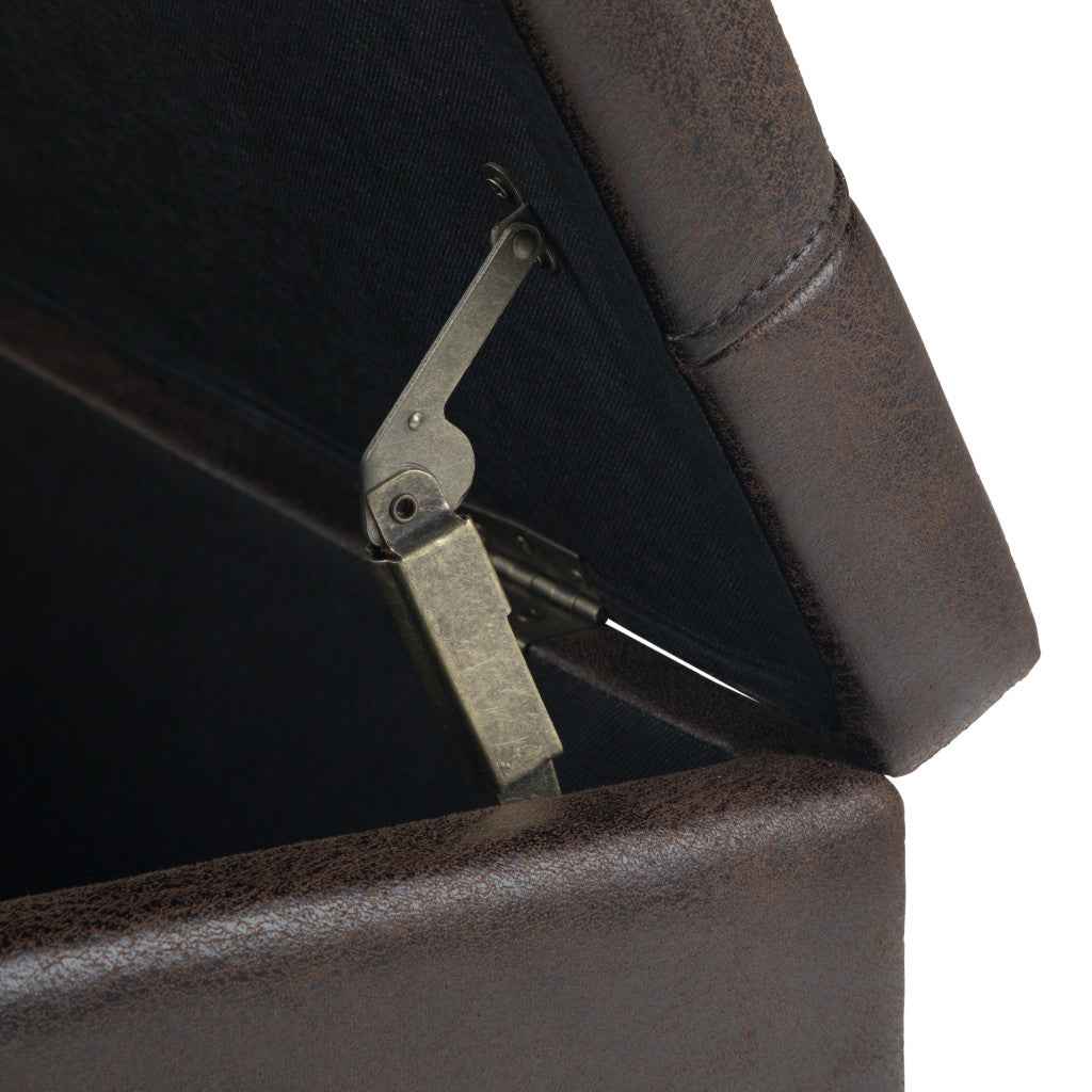 36" Brown and Espresso Leather Cocktail Ottoman With Storage