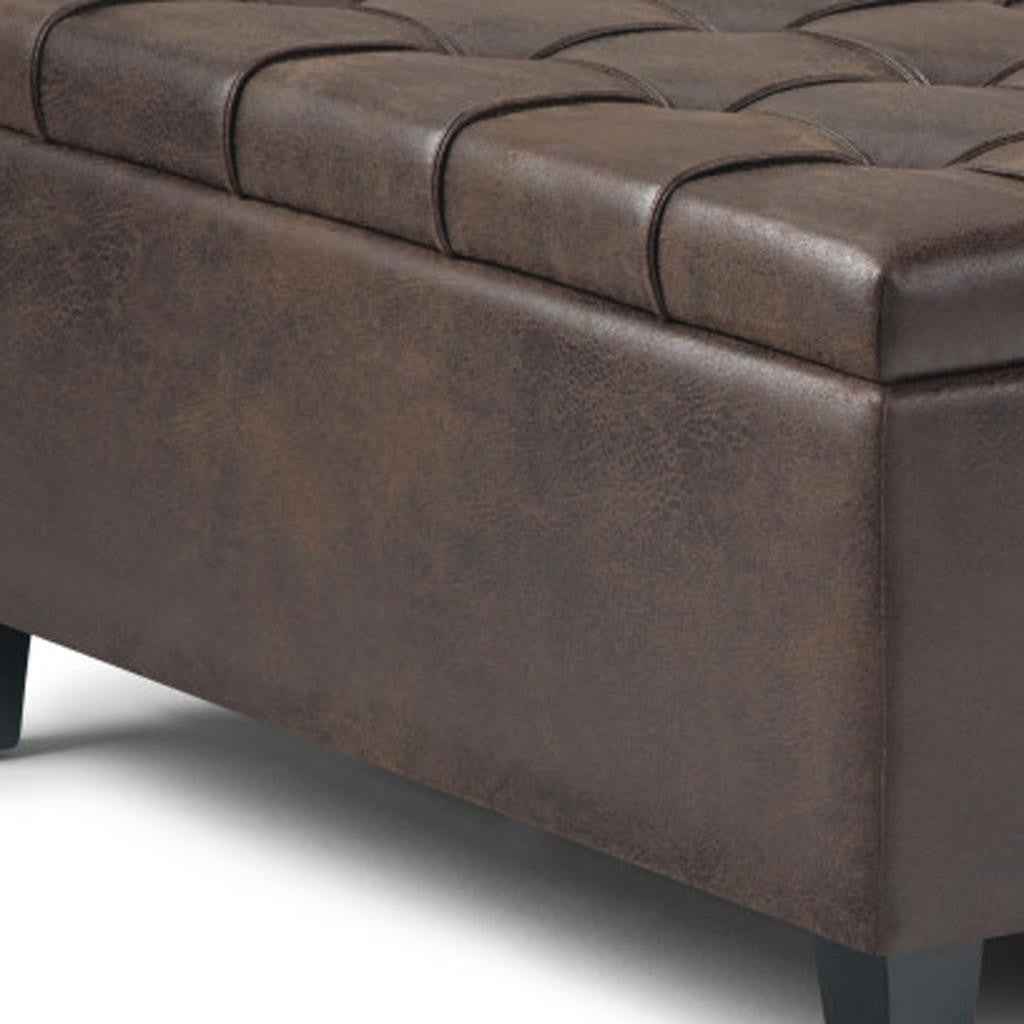 36" Brown and Espresso Leather Cocktail Ottoman With Storage