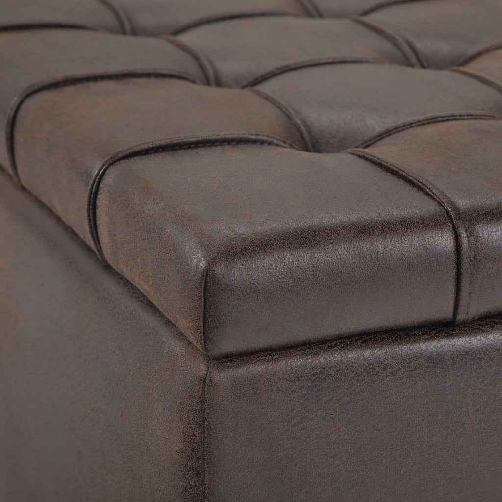 36" Brown and Espresso Leather Cocktail Ottoman With Storage