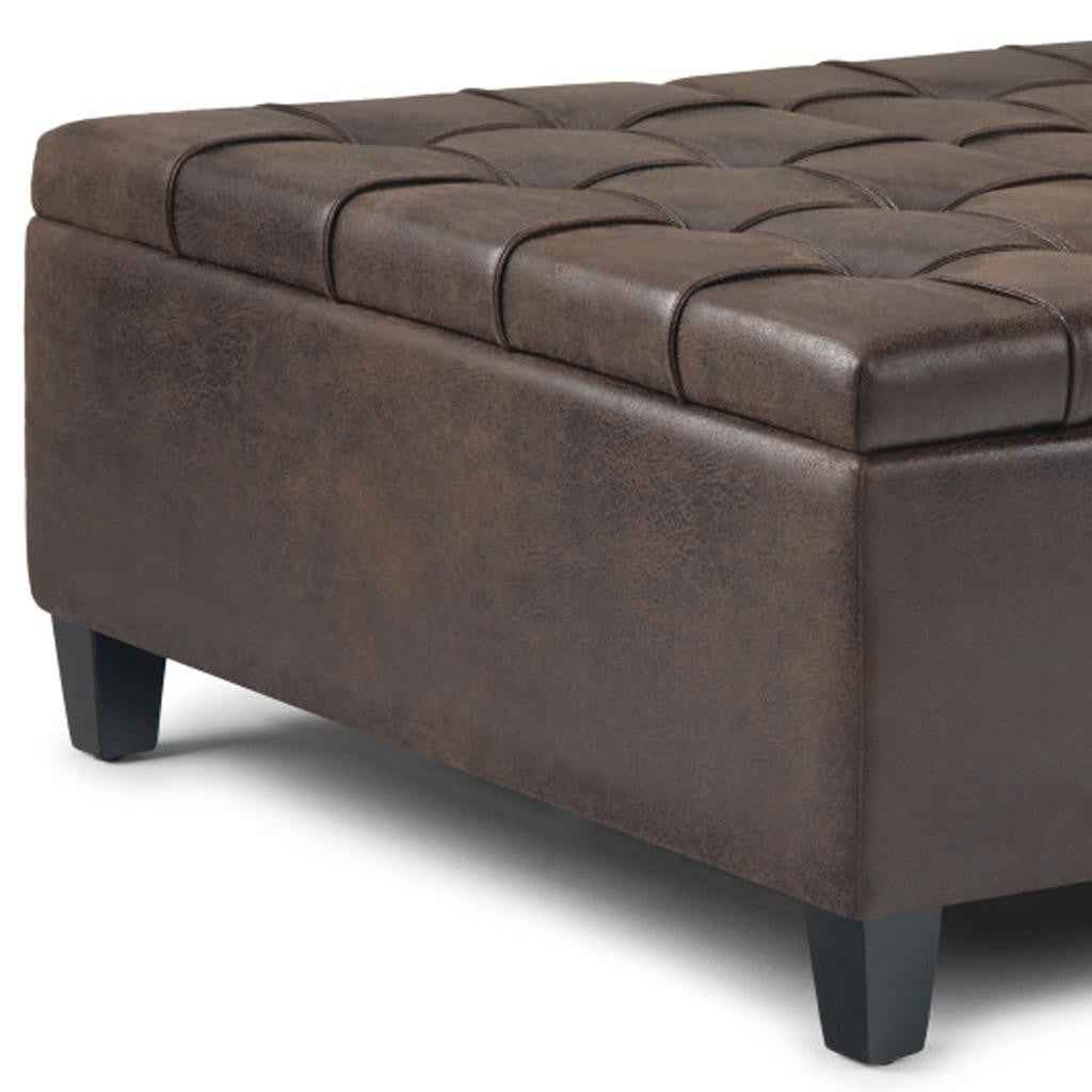 36" Brown and Espresso Leather Cocktail Ottoman With Storage