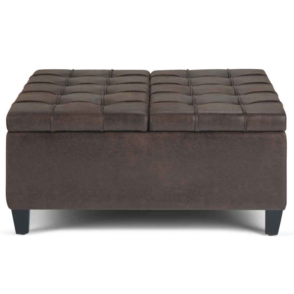 36" Brown and Espresso Leather Cocktail Ottoman With Storage