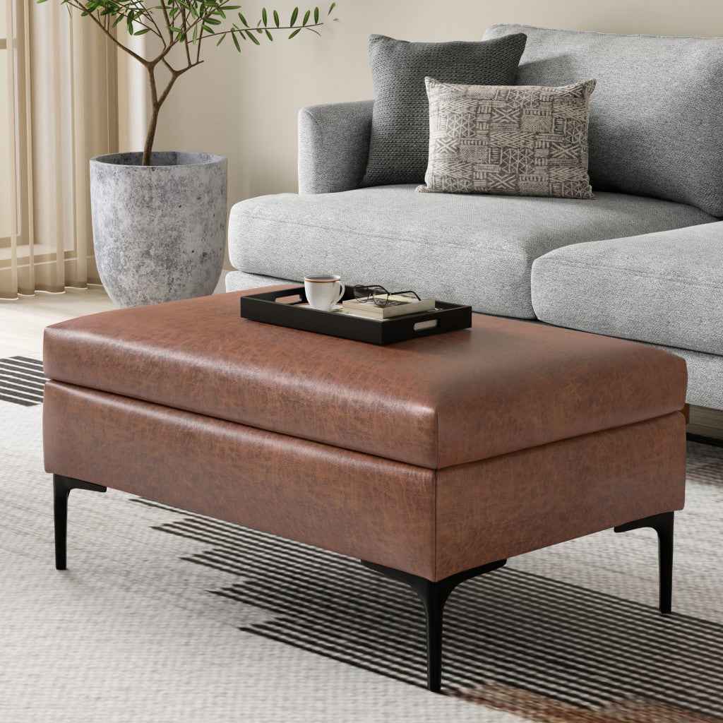 36" Black and Brown Upholstery Storage Ottoman
