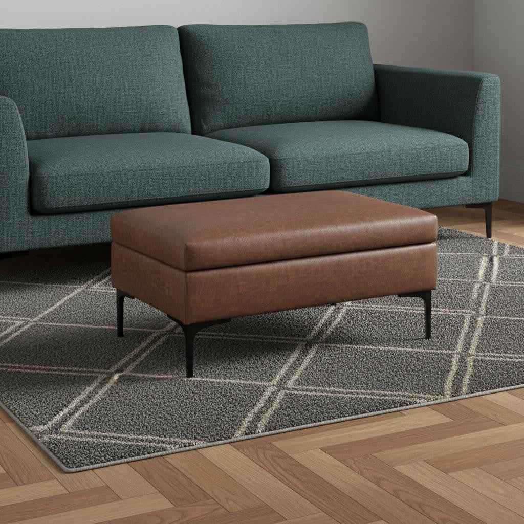 36" Black and Brown Upholstery Storage Ottoman