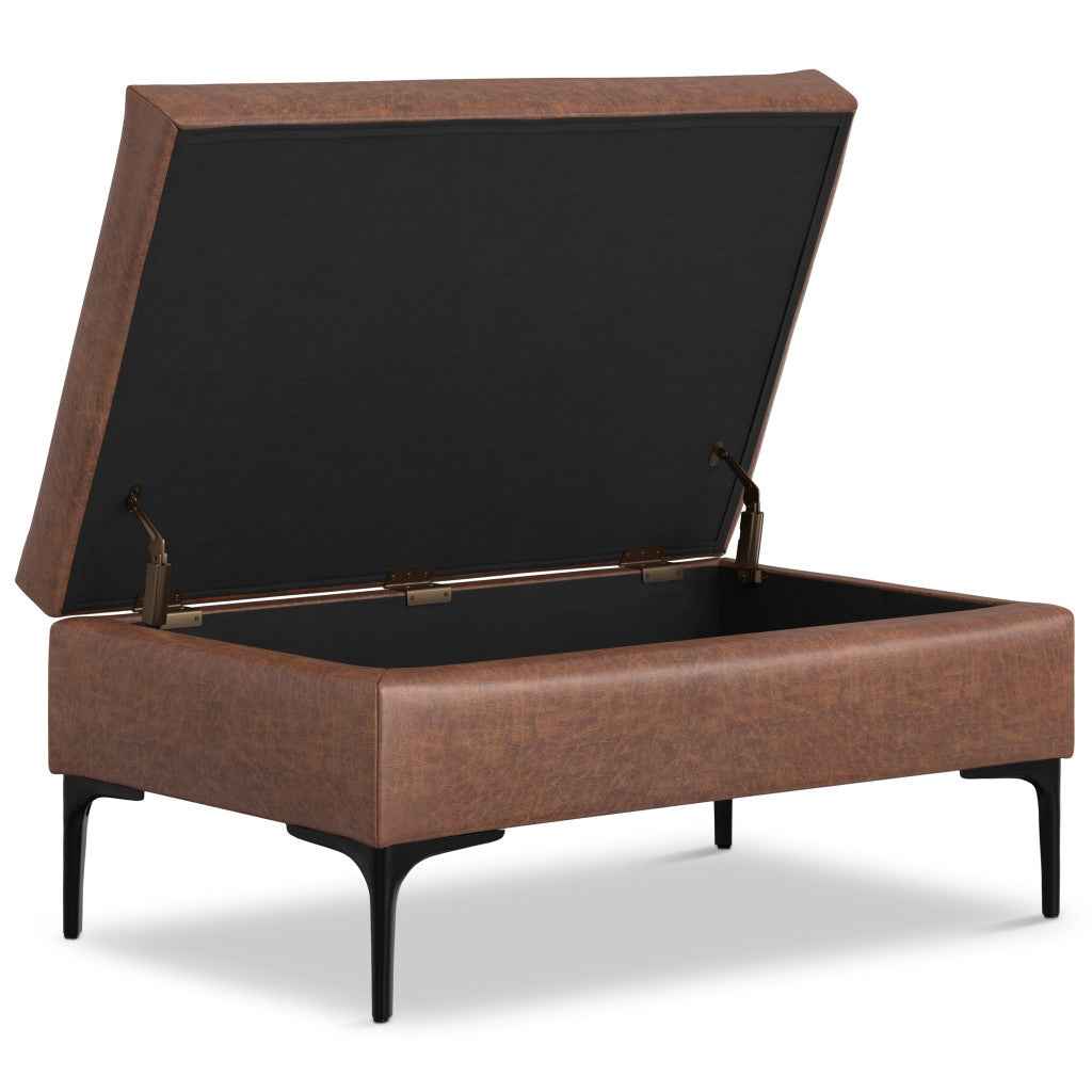 36" Black and Brown Upholstery Storage Ottoman