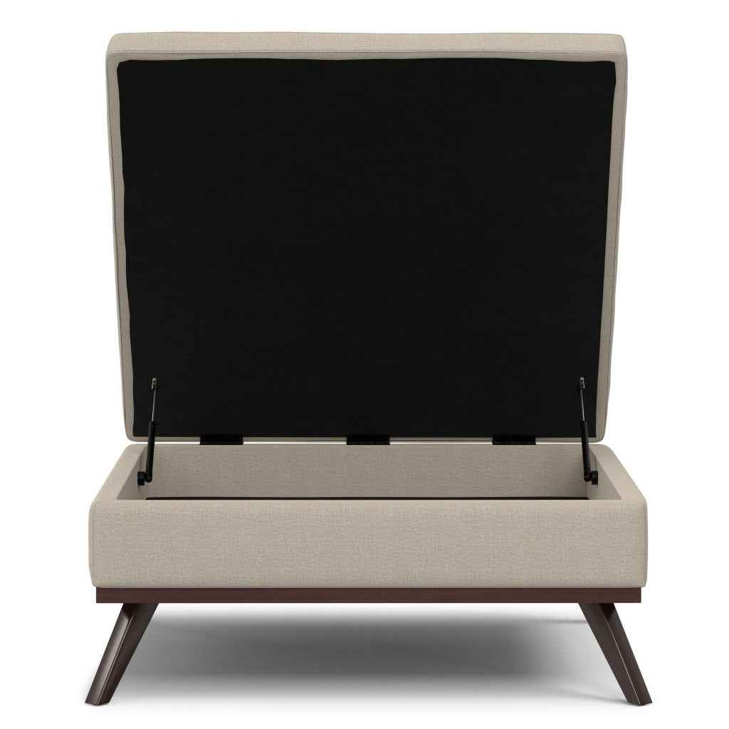 40" Natural and Brown Fabric Cocktail Ottoman With Storage