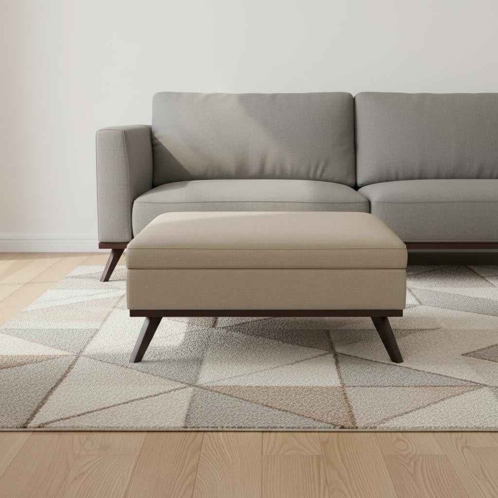 40" Natural and Brown Fabric Cocktail Ottoman With Storage