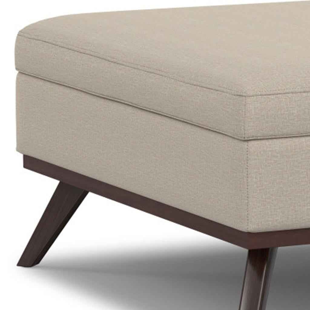 40" Natural and Brown Fabric Cocktail Ottoman With Storage