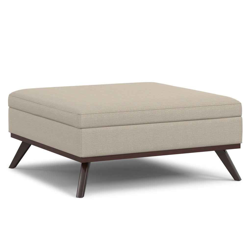 40" Natural and Brown Fabric Cocktail Ottoman With Storage