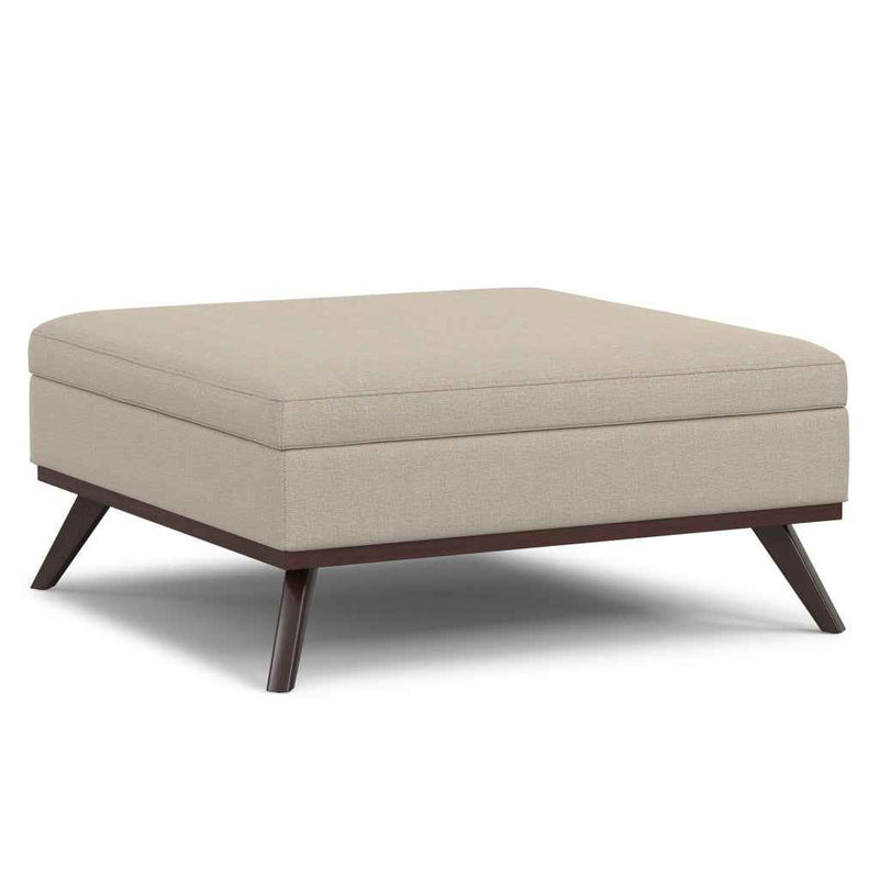 40" Natural and Brown Fabric Cocktail Ottoman With Storage