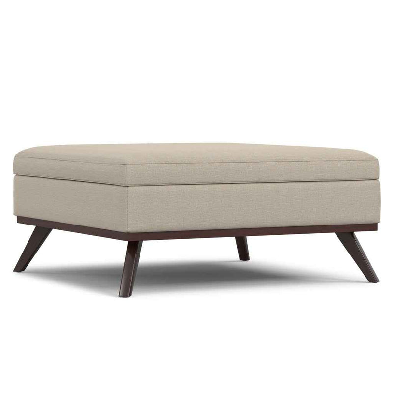 40" Natural and Brown Fabric Cocktail Ottoman With Storage