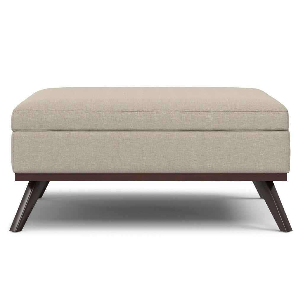 40" Natural and Brown Fabric Cocktail Ottoman With Storage