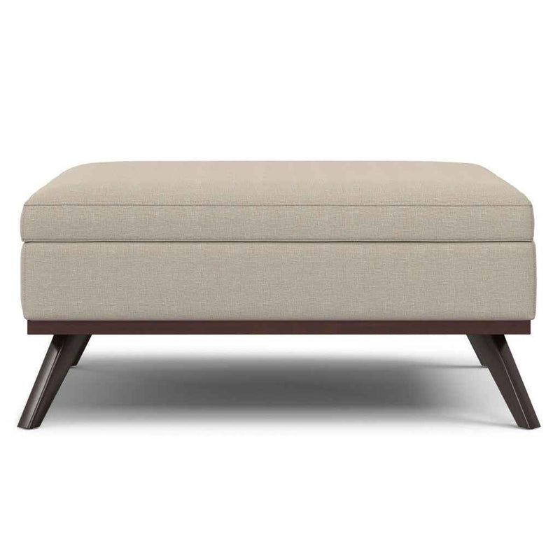 40" Natural and Brown Fabric Cocktail Ottoman With Storage