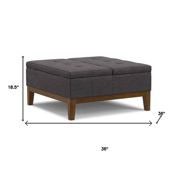36" Walnut and Slate Gray Upholstery Storage Ottoman