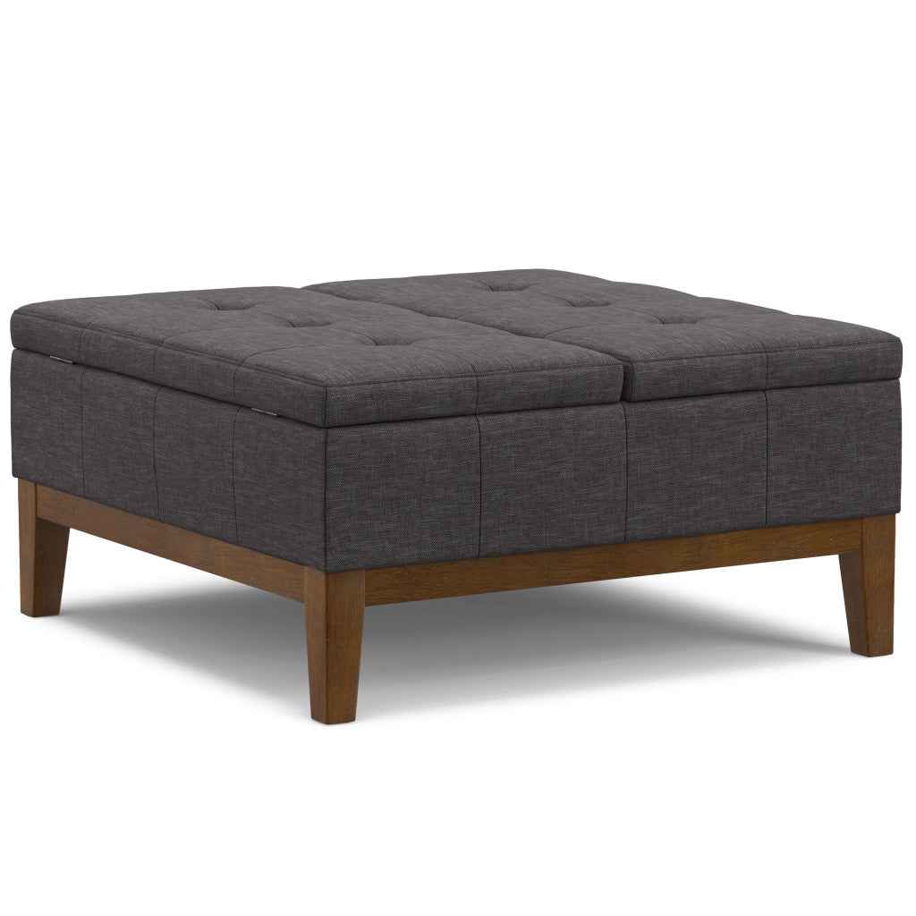 36" Walnut and Slate Gray Upholstery Storage Ottoman