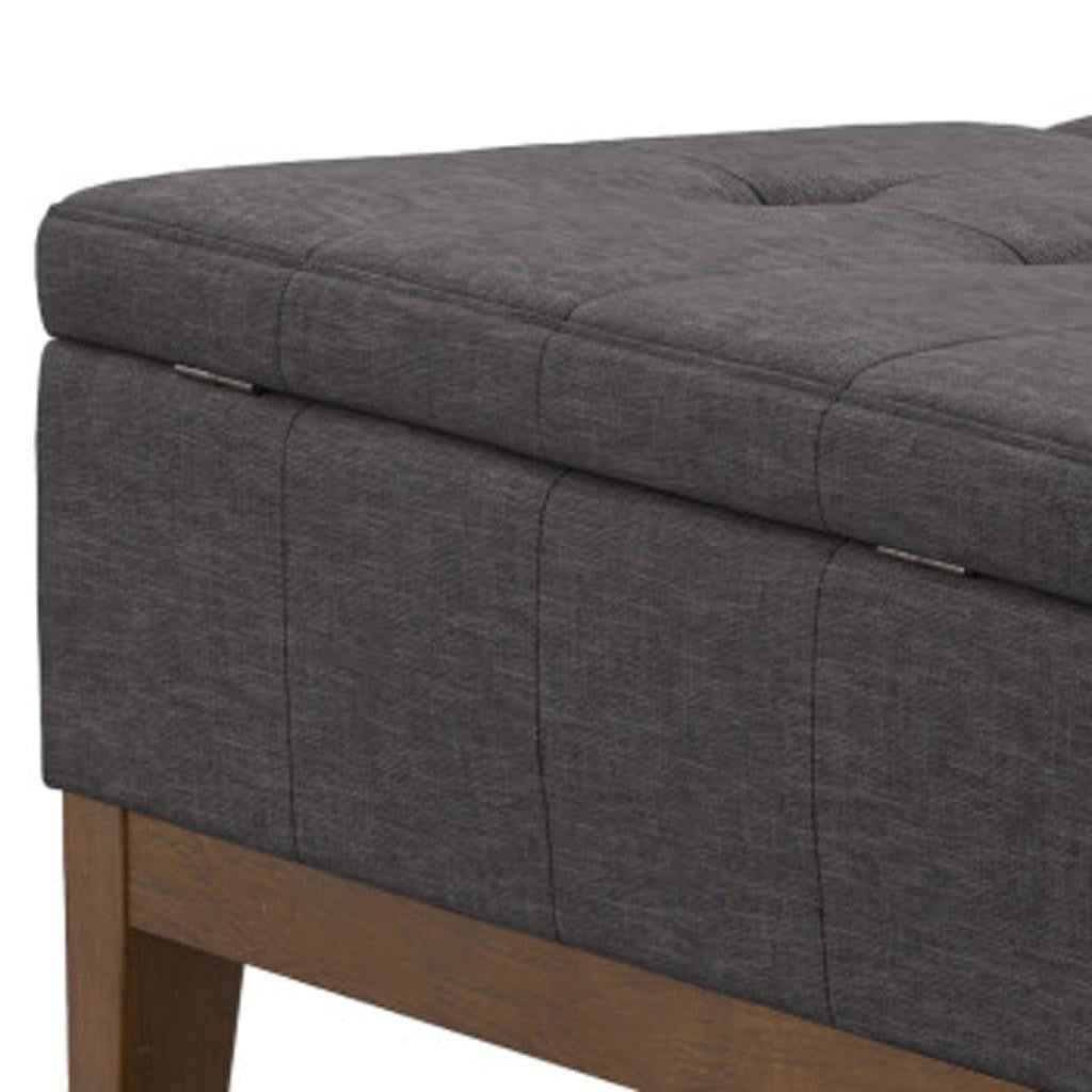 36" Walnut and Slate Gray Upholstery Storage Ottoman