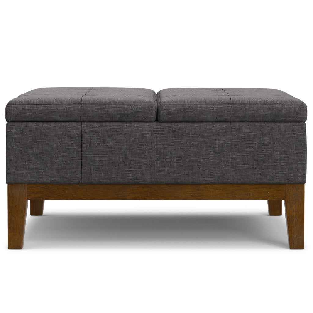 36" Walnut and Slate Gray Upholstery Storage Ottoman