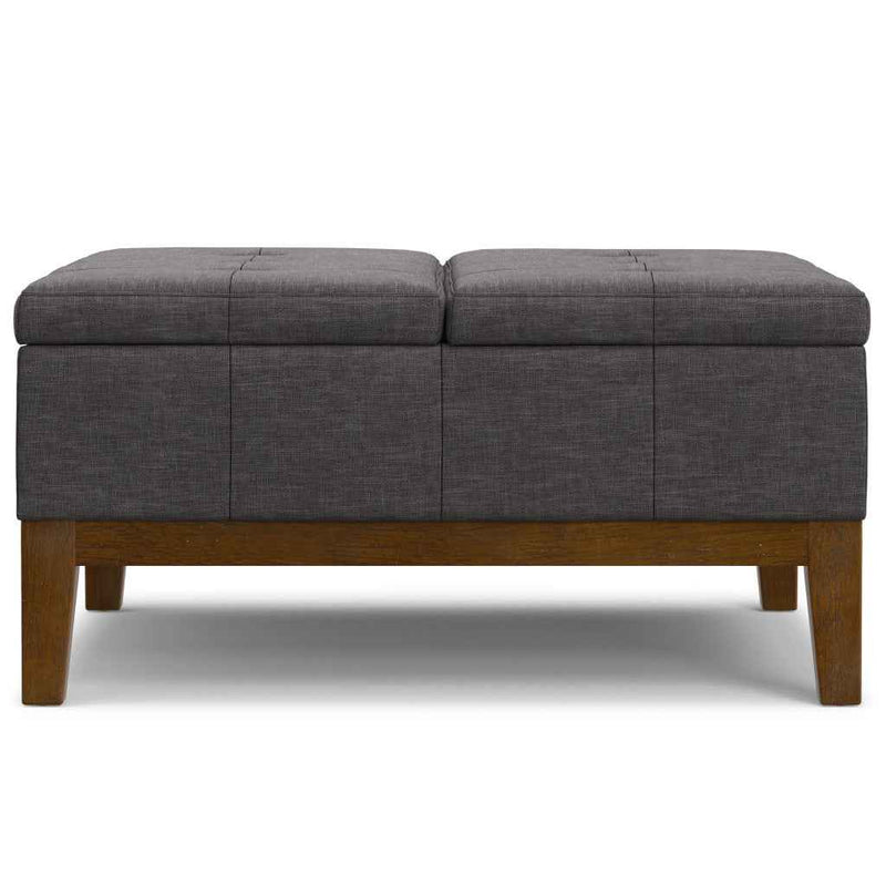 36" Walnut and Slate Gray Upholstery Storage Ottoman