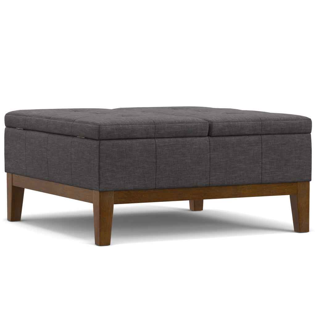 36" Walnut and Slate Gray Upholstery Storage Ottoman