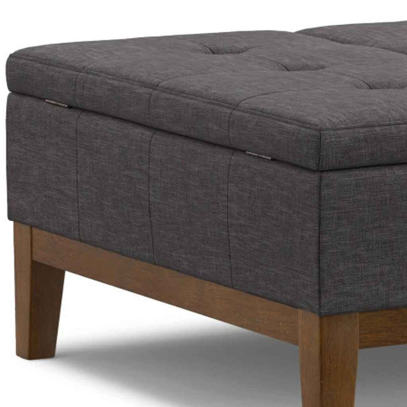 36" Walnut and Slate Gray Upholstery Storage Ottoman