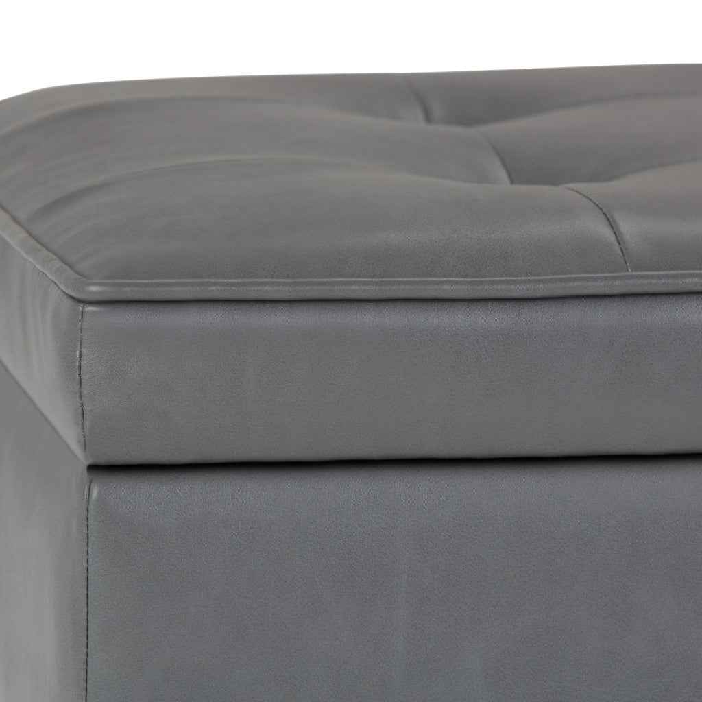 44" Gray and Dark Brown Leather Ottoman With Storage