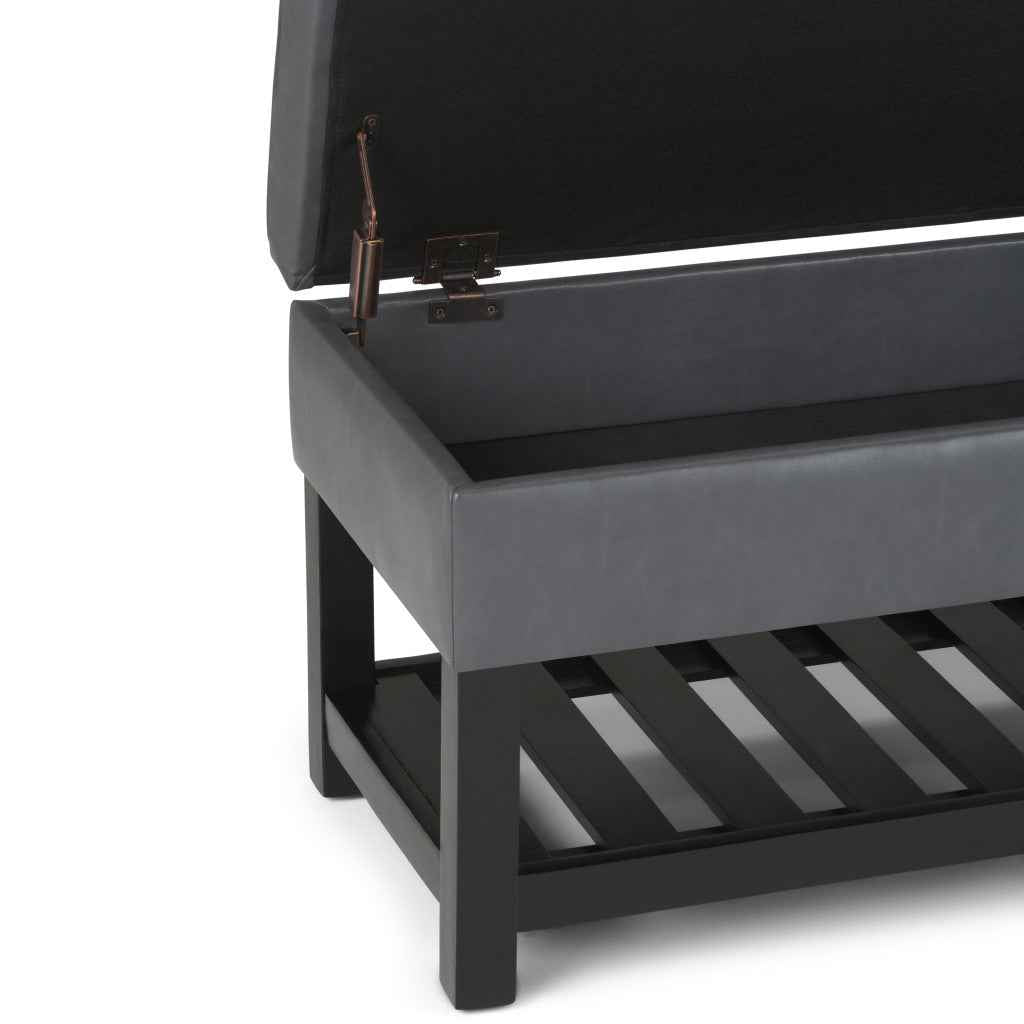 44" Gray and Dark Brown Leather Ottoman With Storage