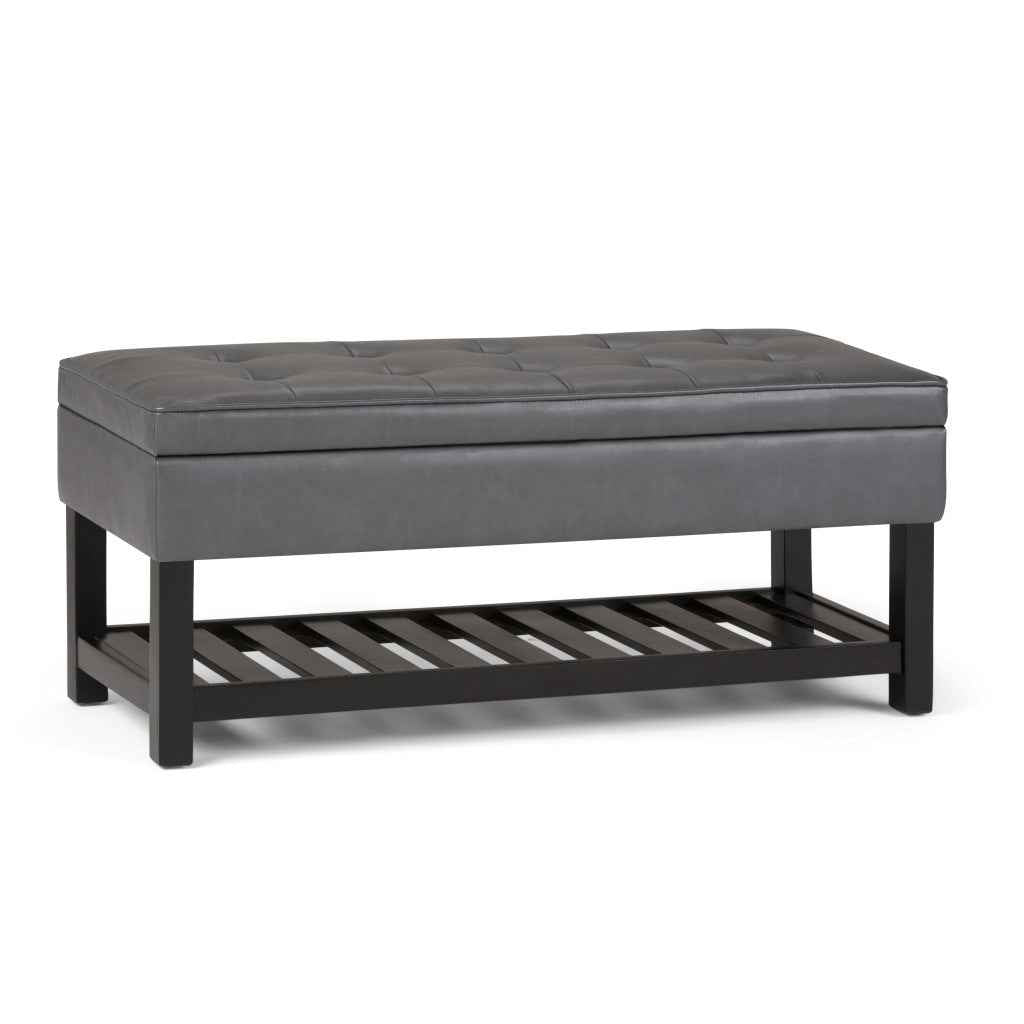 44" Gray and Dark Brown Leather Ottoman With Storage