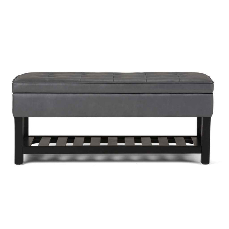 44" Gray and Dark Brown Leather Ottoman With Storage