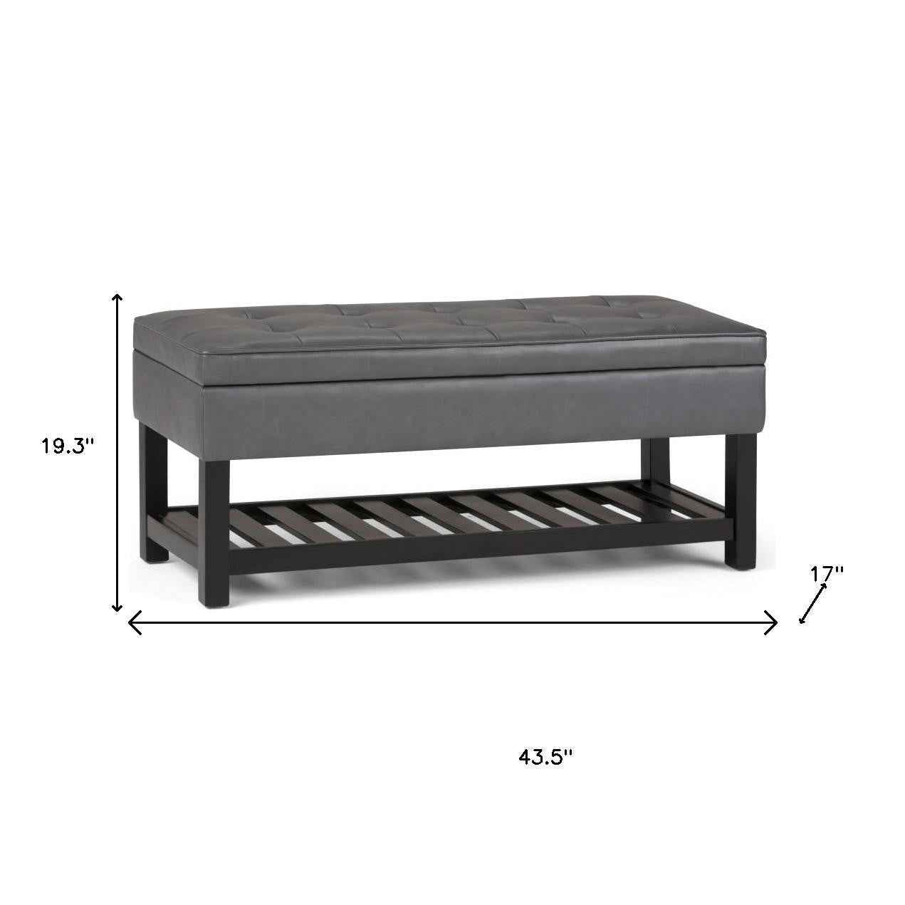 44" Gray and Dark Brown Leather Ottoman With Storage