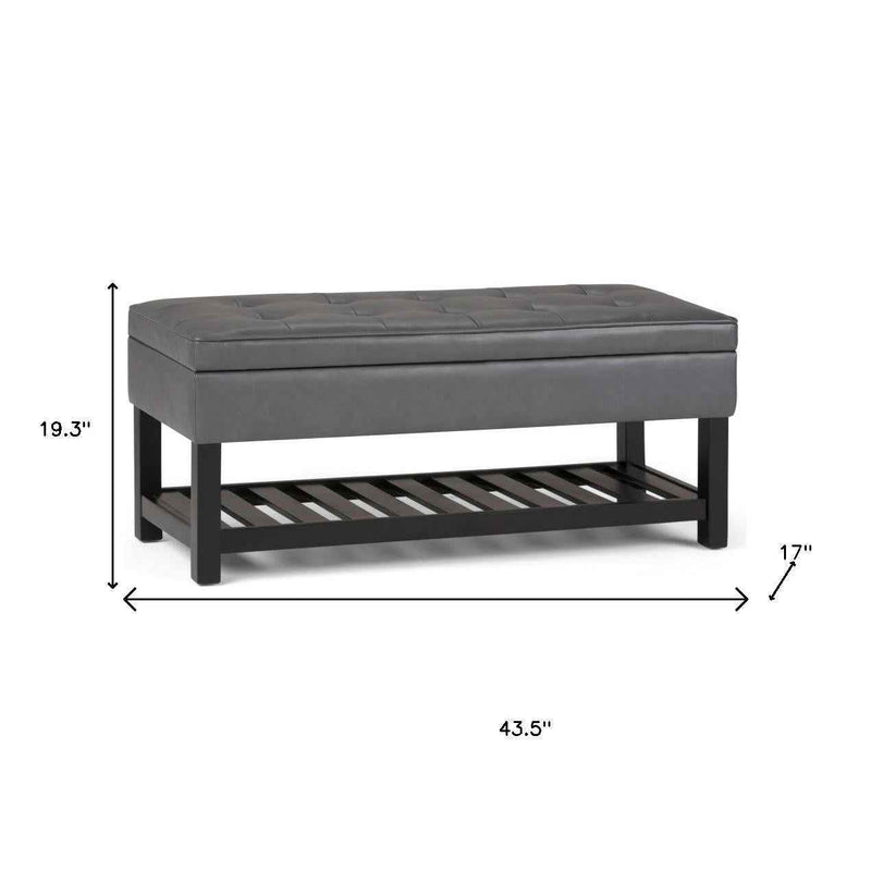 44" Gray and Dark Brown Leather Ottoman With Storage