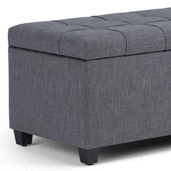 33" Espresso and Slate Gray Upholstery Storage Ottoman
