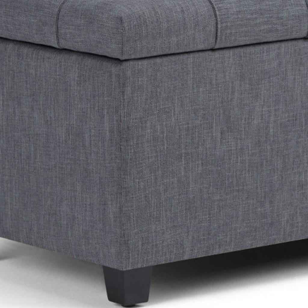 33" Espresso and Slate Gray Upholstery Storage Ottoman
