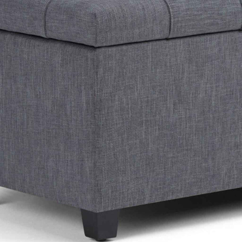 33" Espresso and Slate Gray Upholstery Storage Ottoman